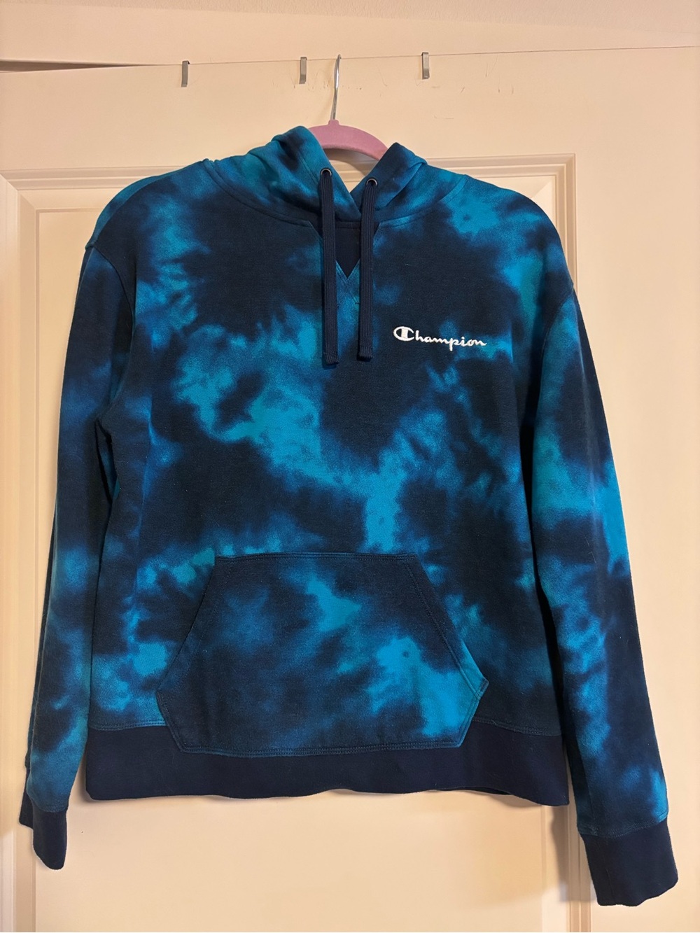Champion Teal and Navy Tie-Dye Pullover Hoodie